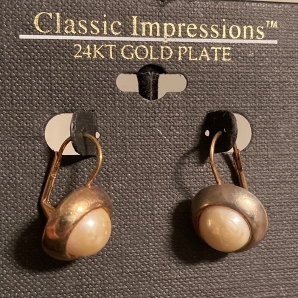 Impressions 24KT Gold Plate Earrings with Cream Accents